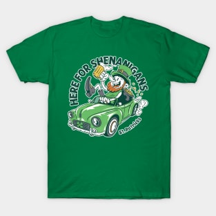 Here for Shenanigans Leprechaun Driving Car for St Patrick's Day T-Shirt